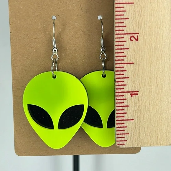 Neon Alien Earrings Cute Acrylic Fashion Jewelry - Picture 2 of 2